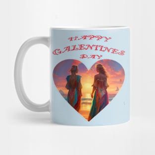 Romantic girlfriends on the beach on Galentines day Mug